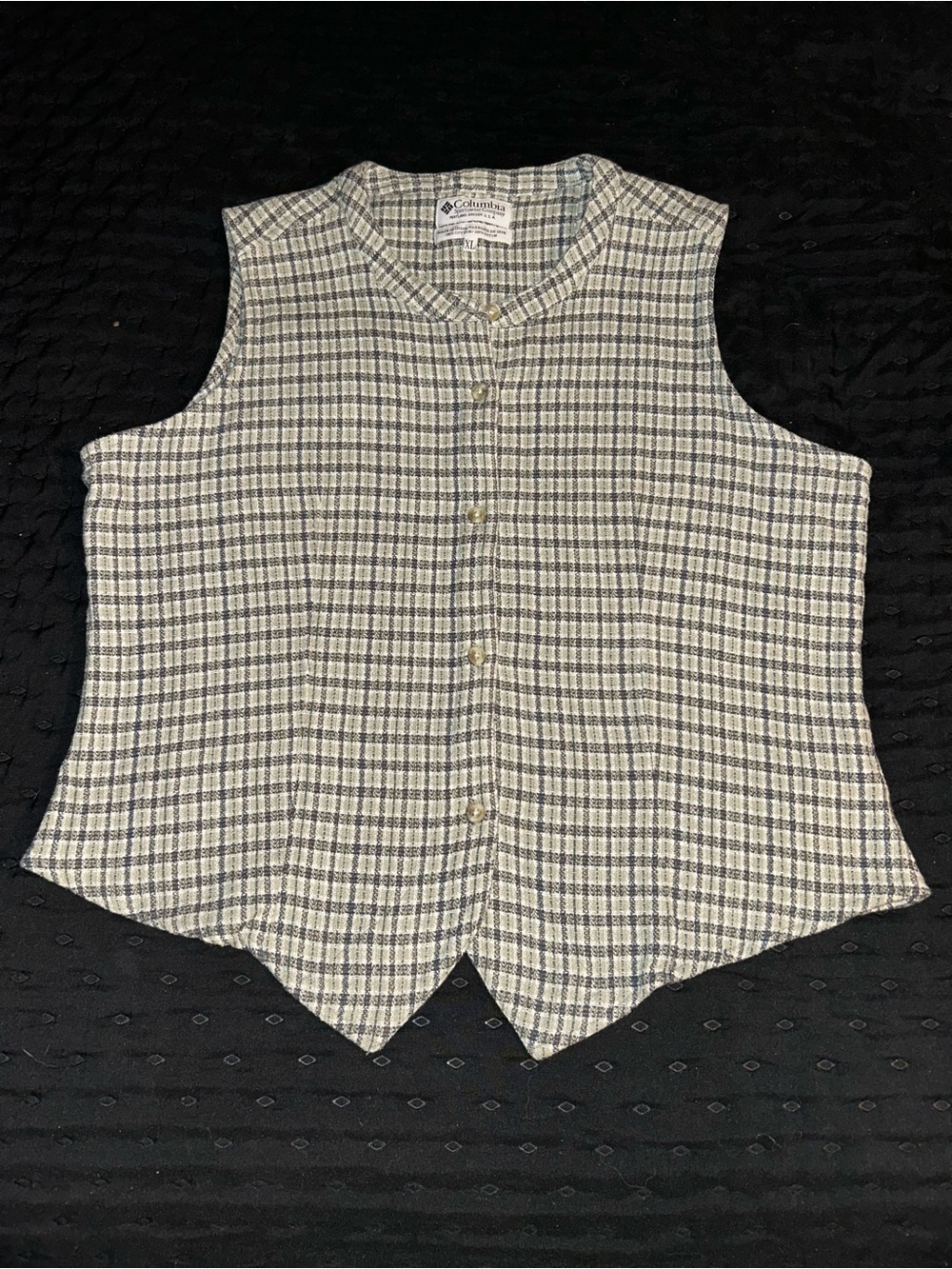 Columbia Sleeveless Plaid Button-Front Vest in Tan and White